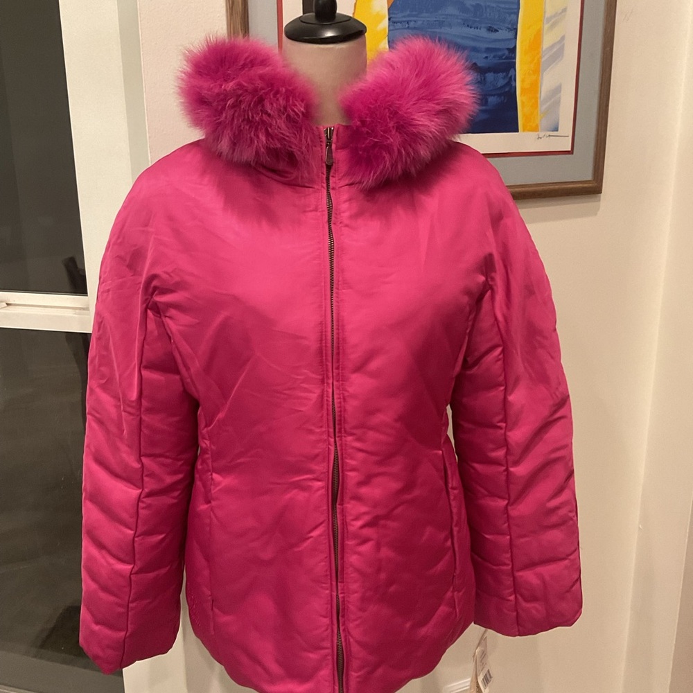 1 Madison Fuchsia Puffer with Fur Detail - Picture 3 of 11